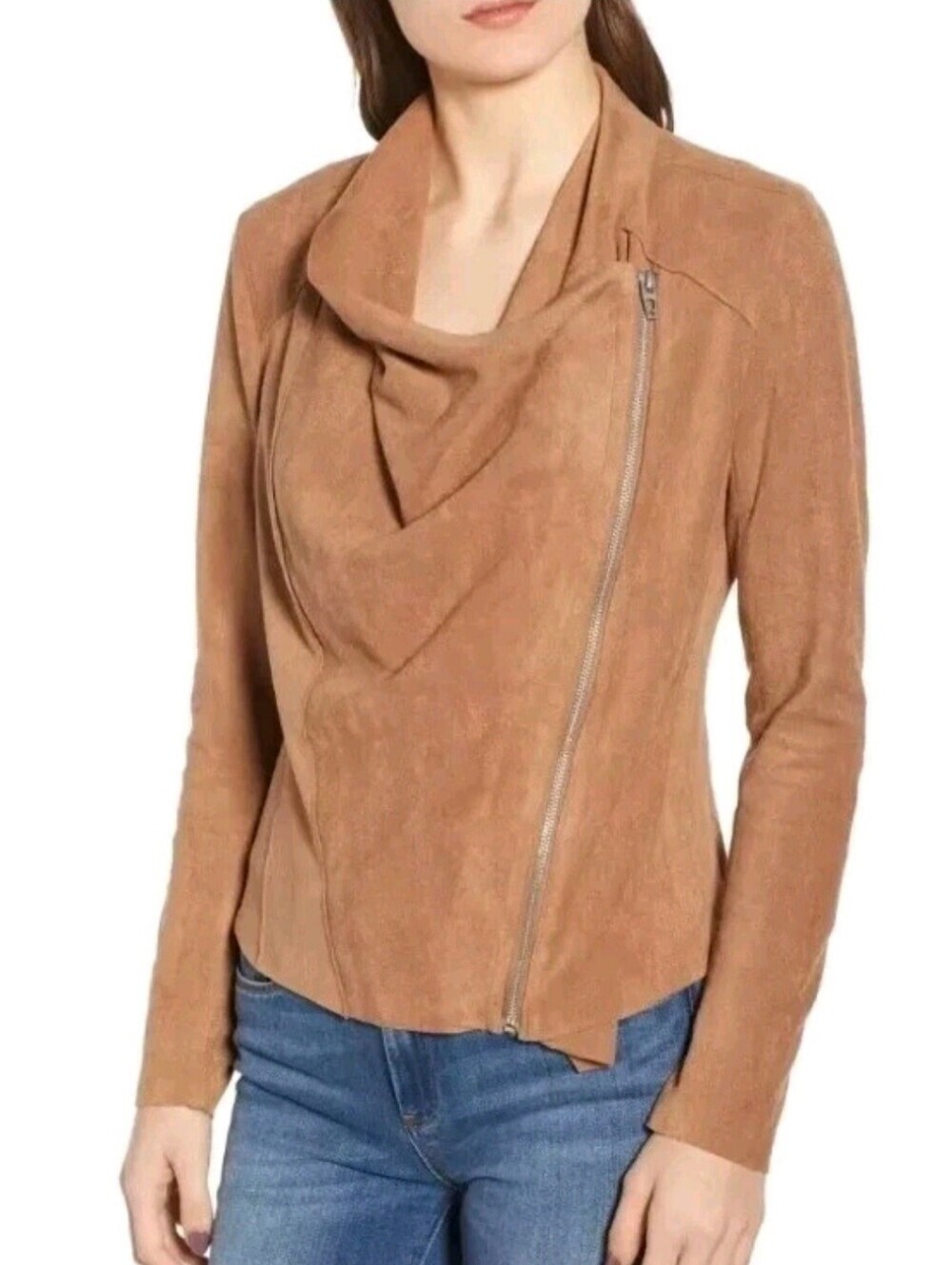 Blank NYC Size S Faux Suede Drape Front Moto Zip Jacket